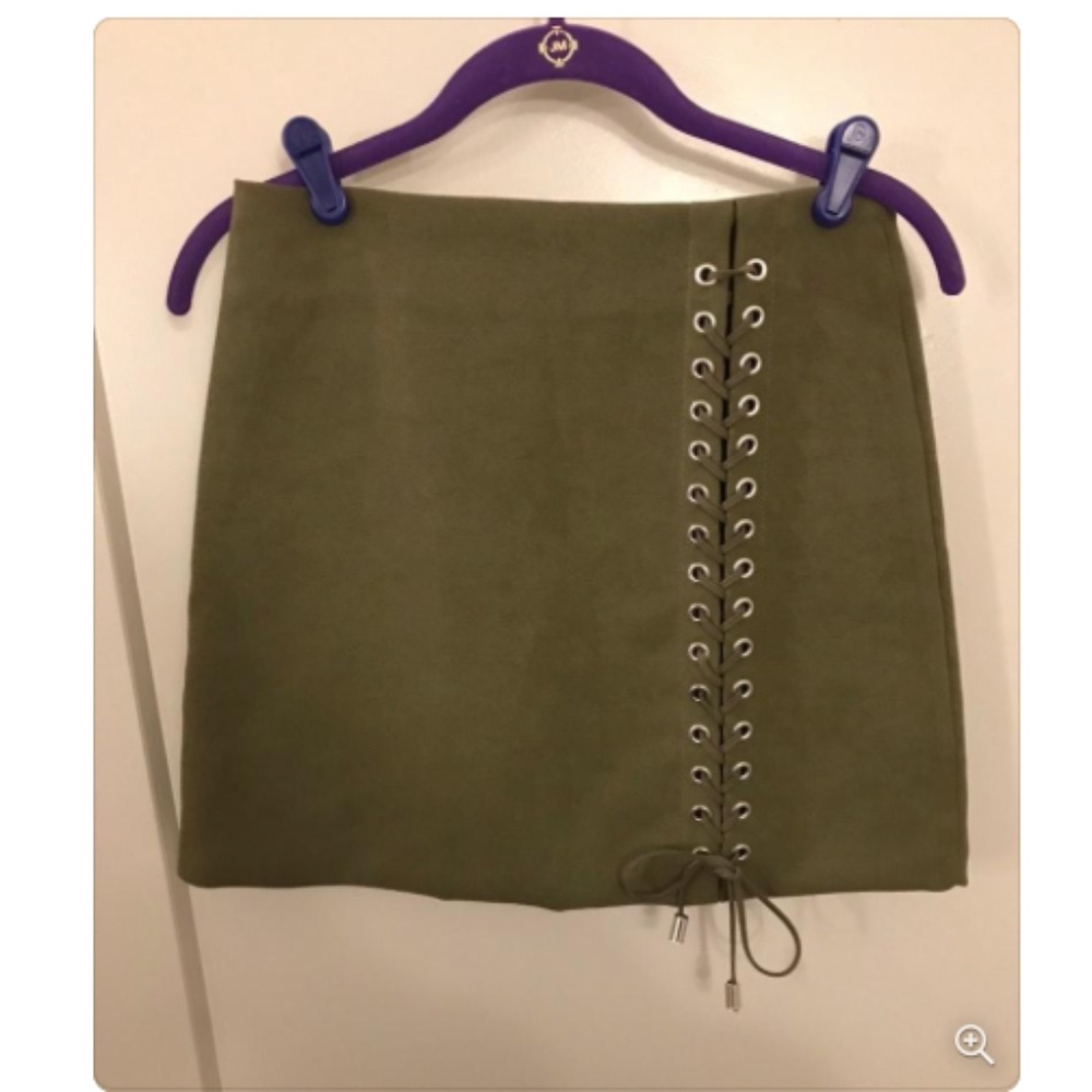 Green Suede Skirt with Grommet Details